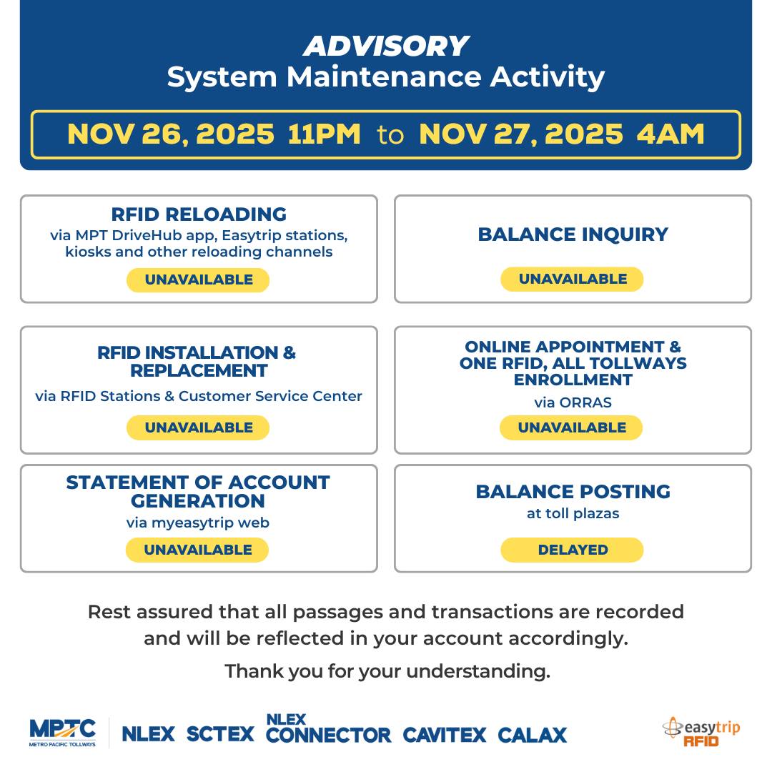 Easytrip - #EasytripRFIDAdvisory Please be advised of our upcoming ...