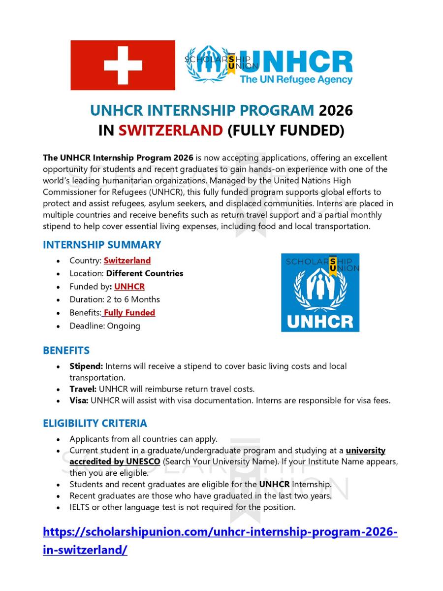 🎓 UNHCR Internship Program 2026 |... - Scholarship Union | Facebook