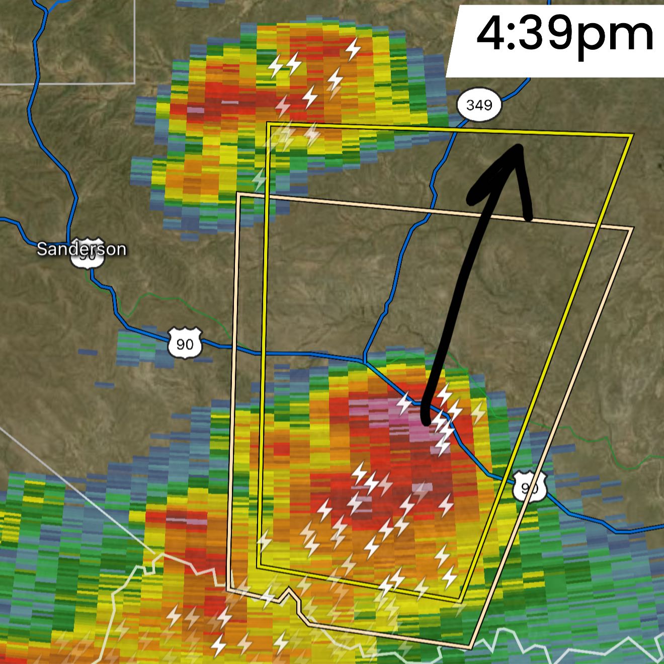 4:39pm — A severe thunderstorm capable of 60mph winds and 1.50