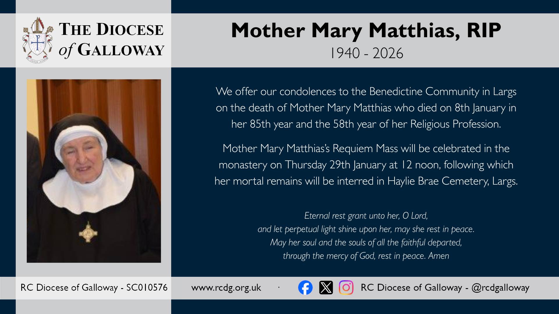 We offer our condolences to the... - RC Diocese of Galloway | Facebook