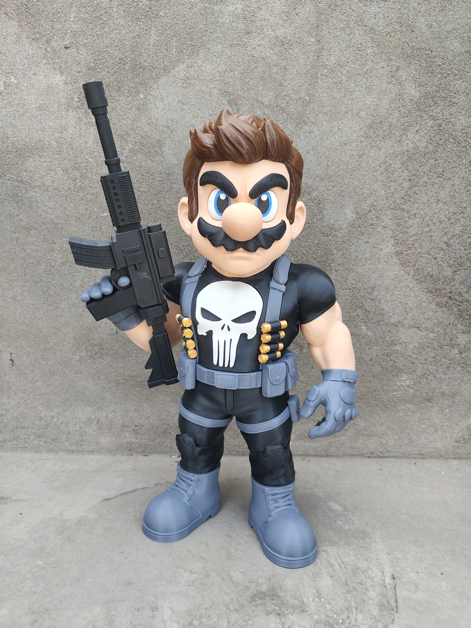 マリオ x パニッシャー 3Dカスタムフィギュア Mario bros punisher 3D printed action figure design