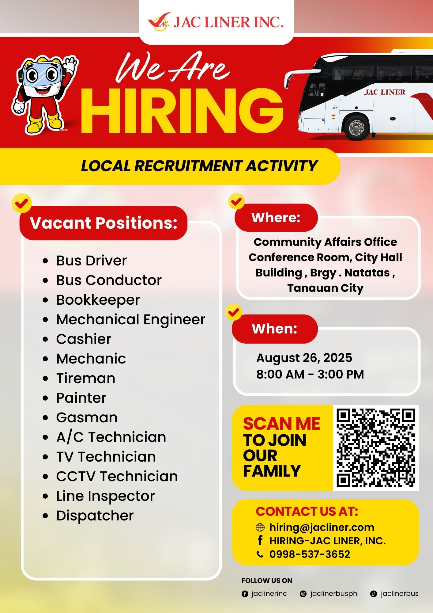 We Are Hiring!! JAC Group -... - JAC Liner, Inc. -Job Hiring | Facebook