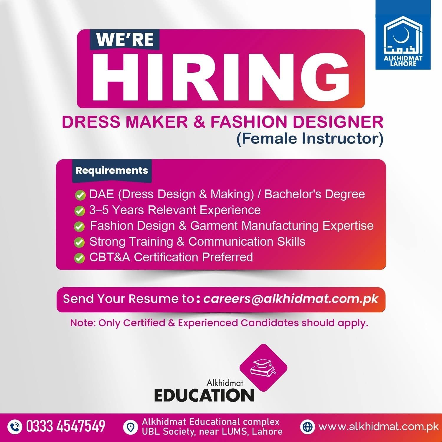 dress designer jobs near me WE'RE HIRING: Female Instructor (Dress Maker & Fashion Designer) Bring your style expertise, leadership, and creative energy to Alkhidmat Education! We are looking for a skilled Female Instructor (Dress Maker & Fashion job career fashion designer GL1904 | Illusion Sweetheart __with:ACC1532_SILVER Size:10 (Pre-Order - Ships Late November)