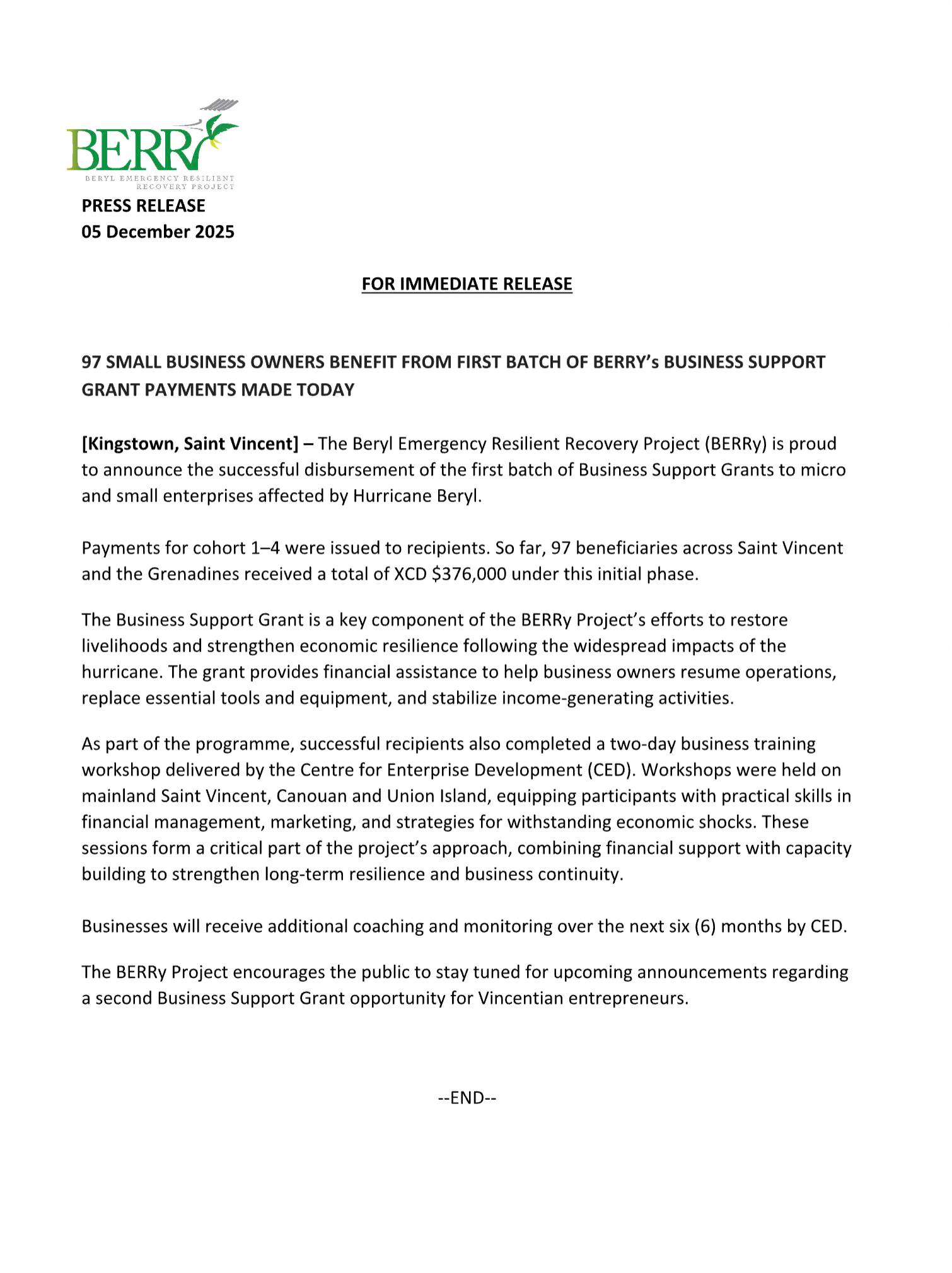API - 97 Business Owners benefit from BERRY's Business Support Grant ...