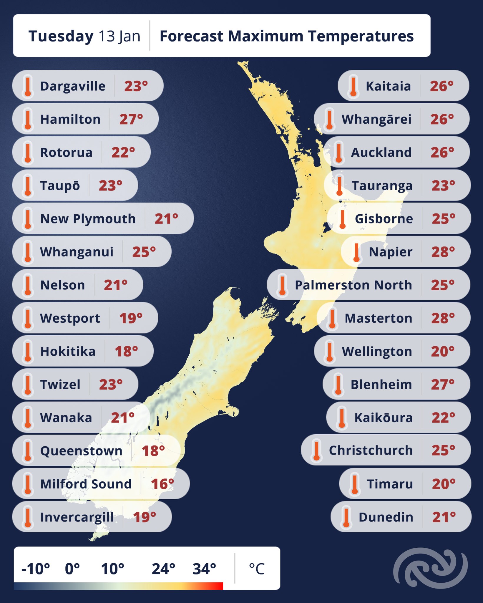 MetService - Ata mārie, good morning ☀️ 🌡️ Here are the forecast ...