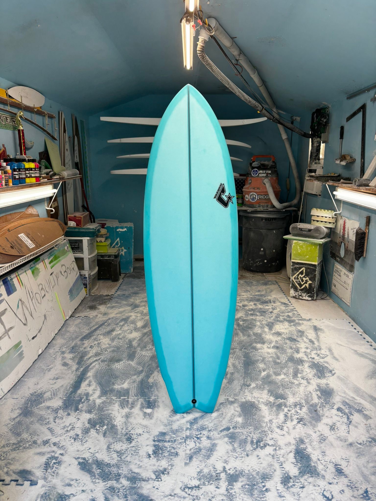Custom 5'4 fish surfboard with polished rails
