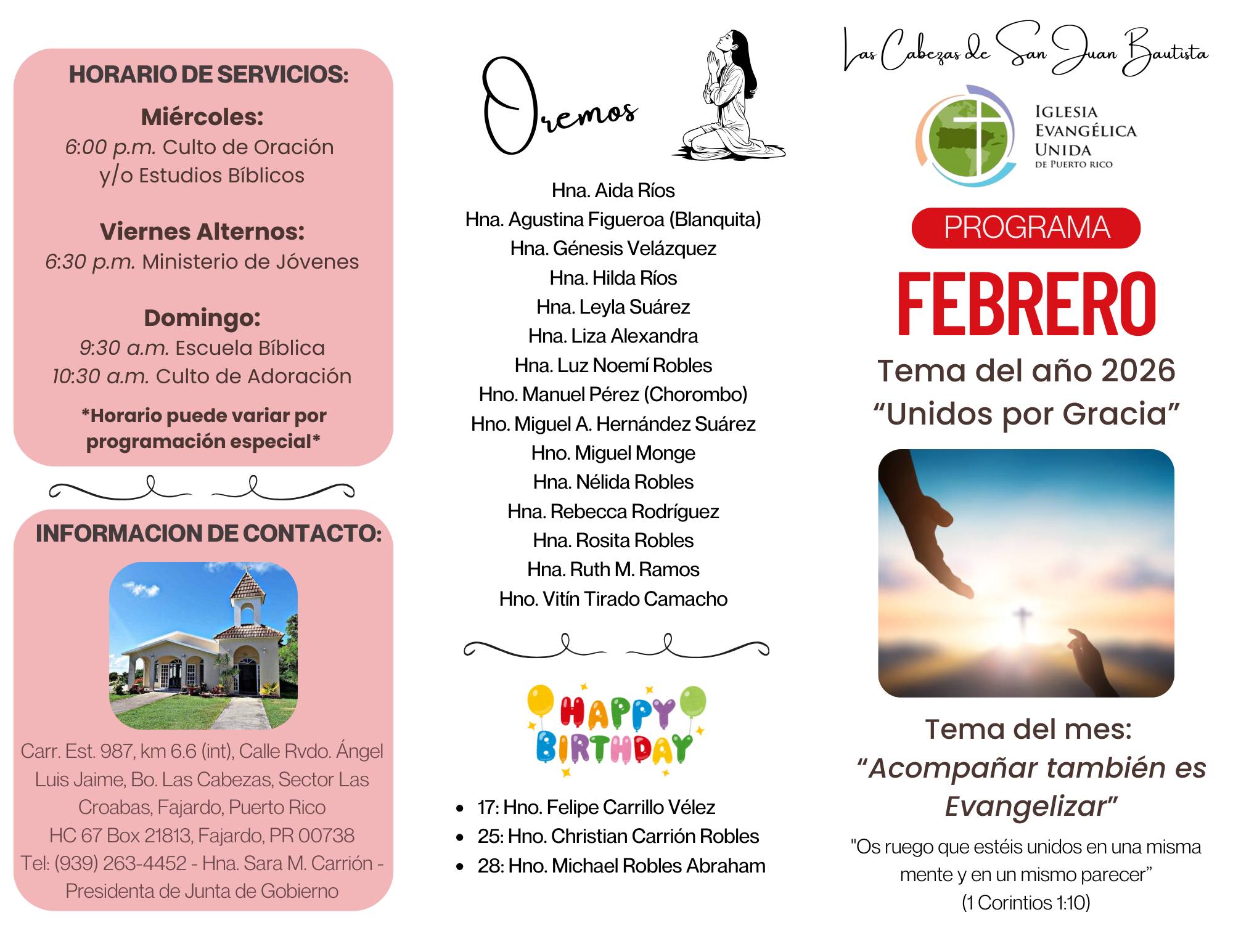 Les compartimos nuestro programa del mes de Febrero 2026. Si no tienes ...