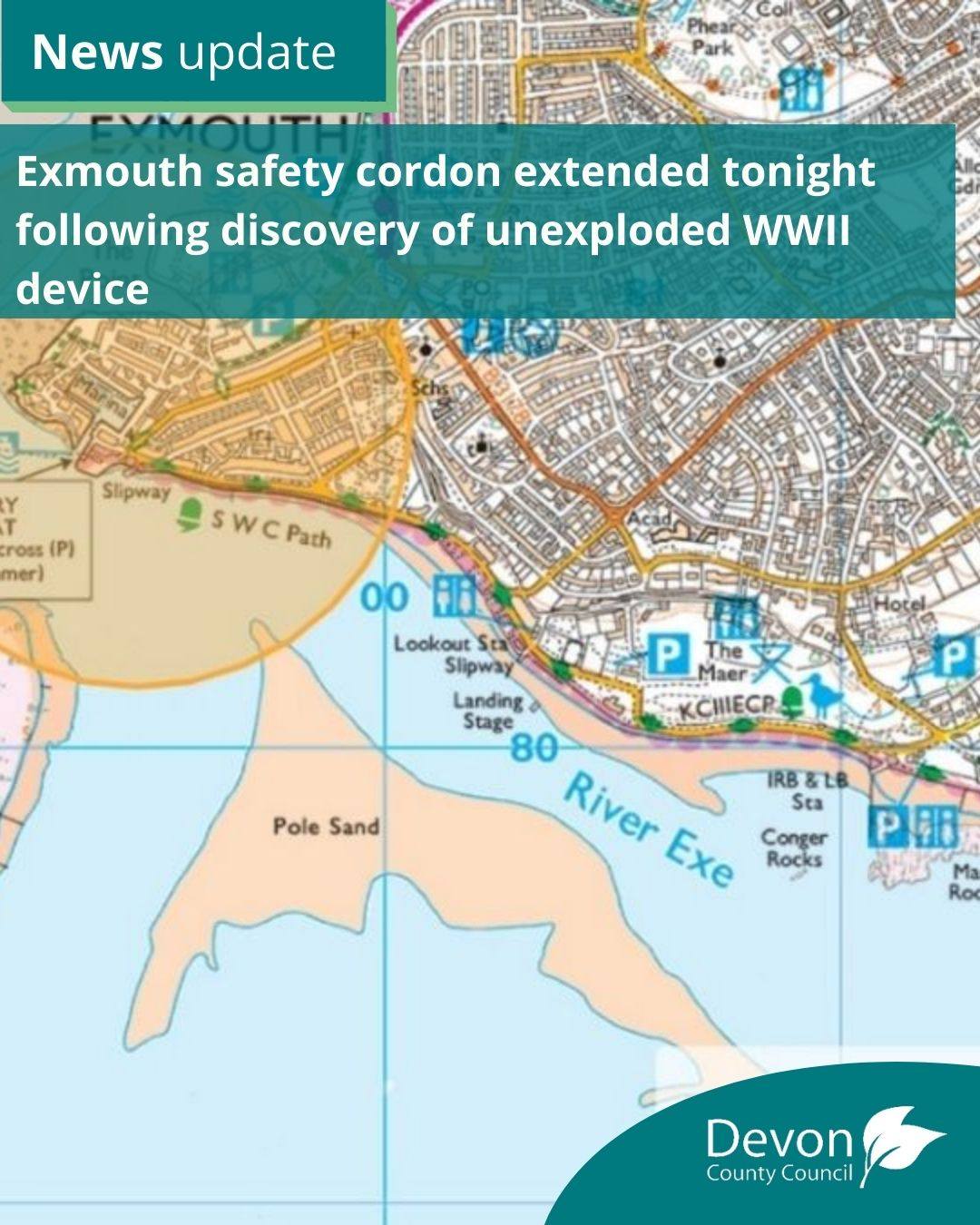 Devon - The safety cordon put in place in Exmouth due to the unexploded ...