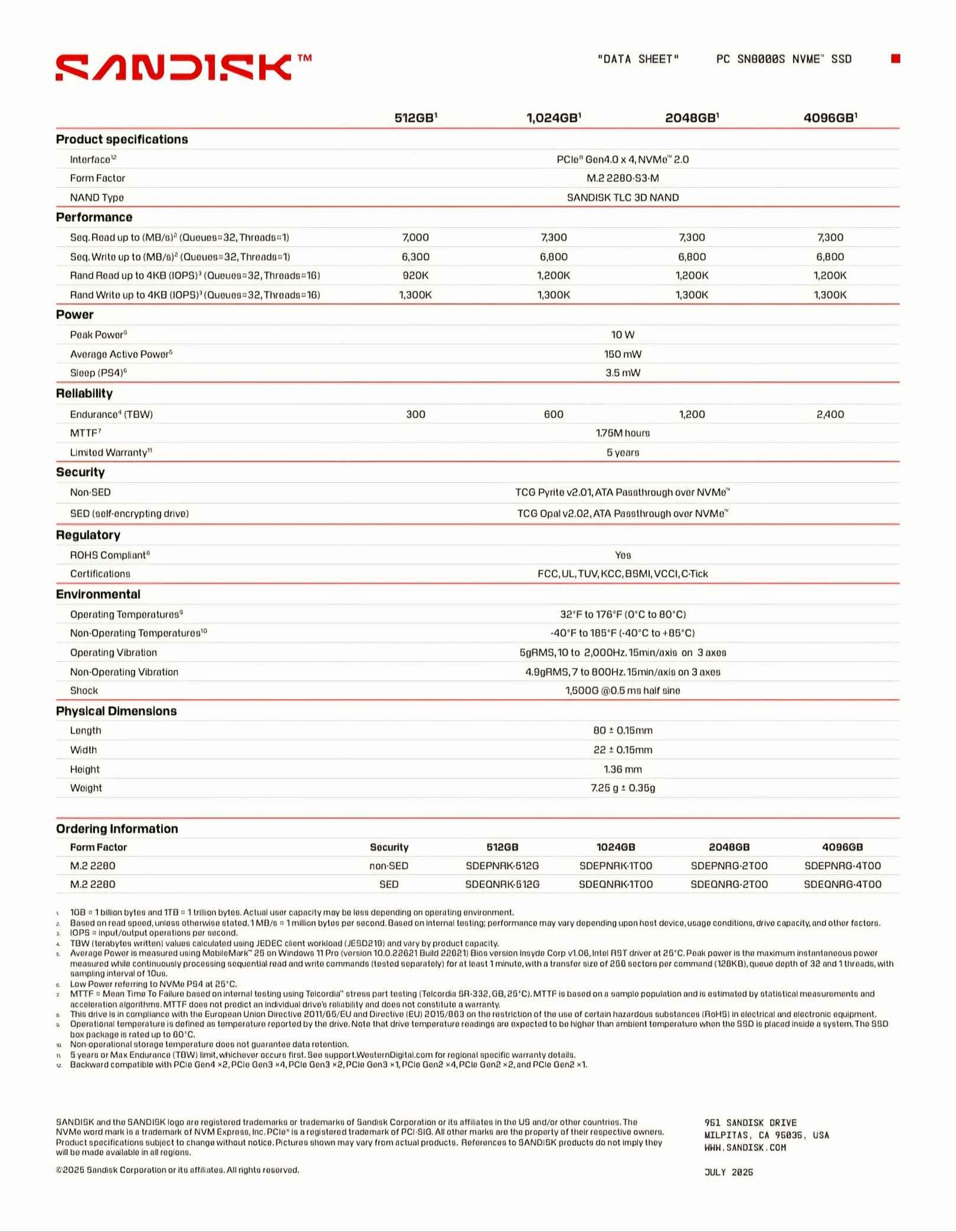 Sandisk PC SN8000S 4Tb M.2 Gen 4 Nvme SSD Storage - Fabric - Penaga ...