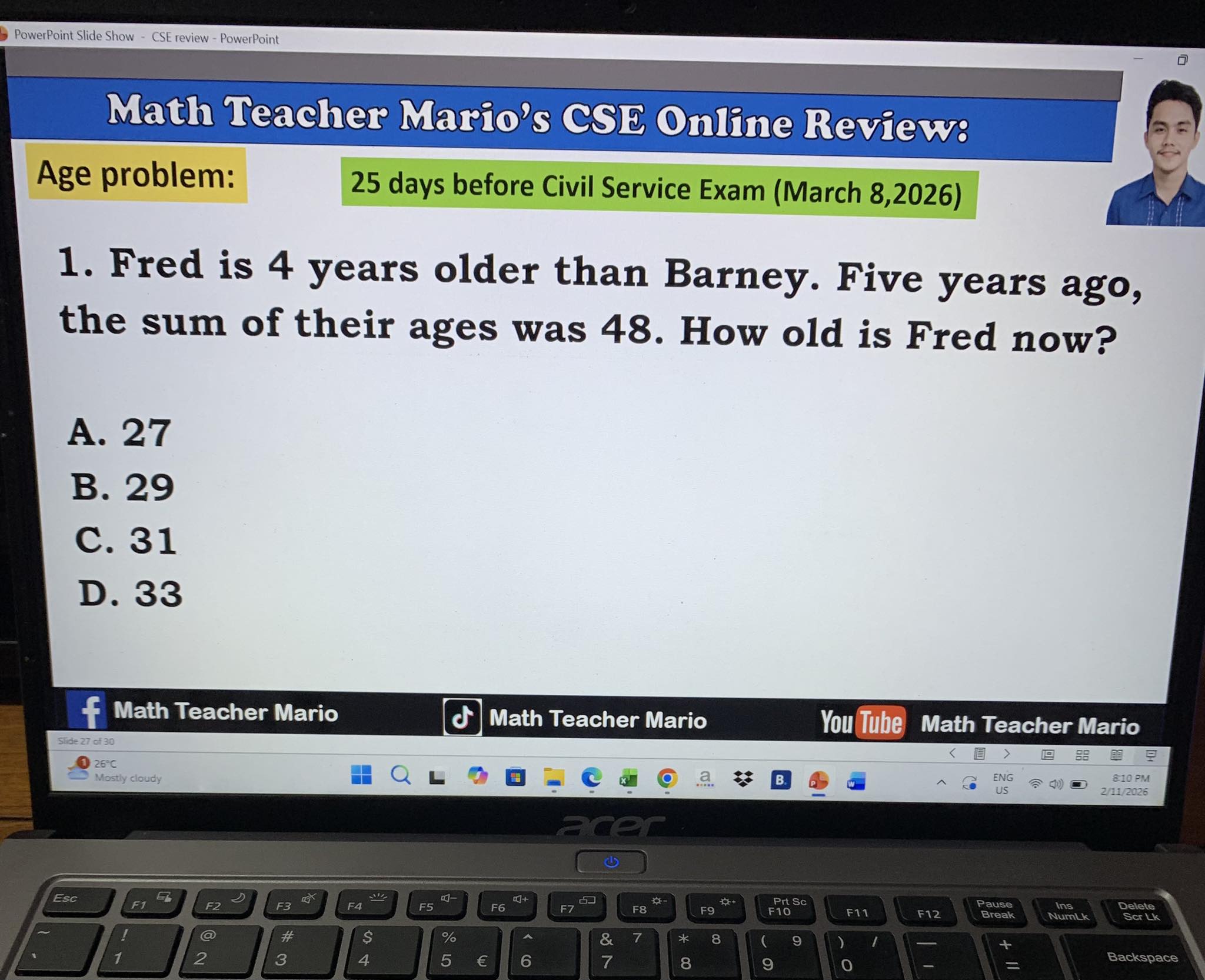 Math - Age problem (CSE review) #education | Facebook