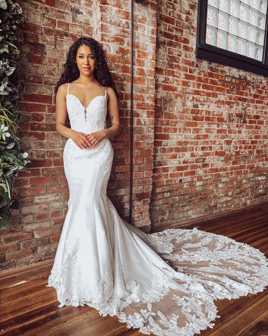 ivory wedding dress on dark skin The Perfect Fit 💕👰🏻‍♀️ This Eddy K Bridal Alma Mermaid Mikado gown is a stunning choice for any bride! 💍🥰 Featuring beaded lace and sequins, skin-unlined back, cleavage, and sides, ivory MENS DRESS SOCKS