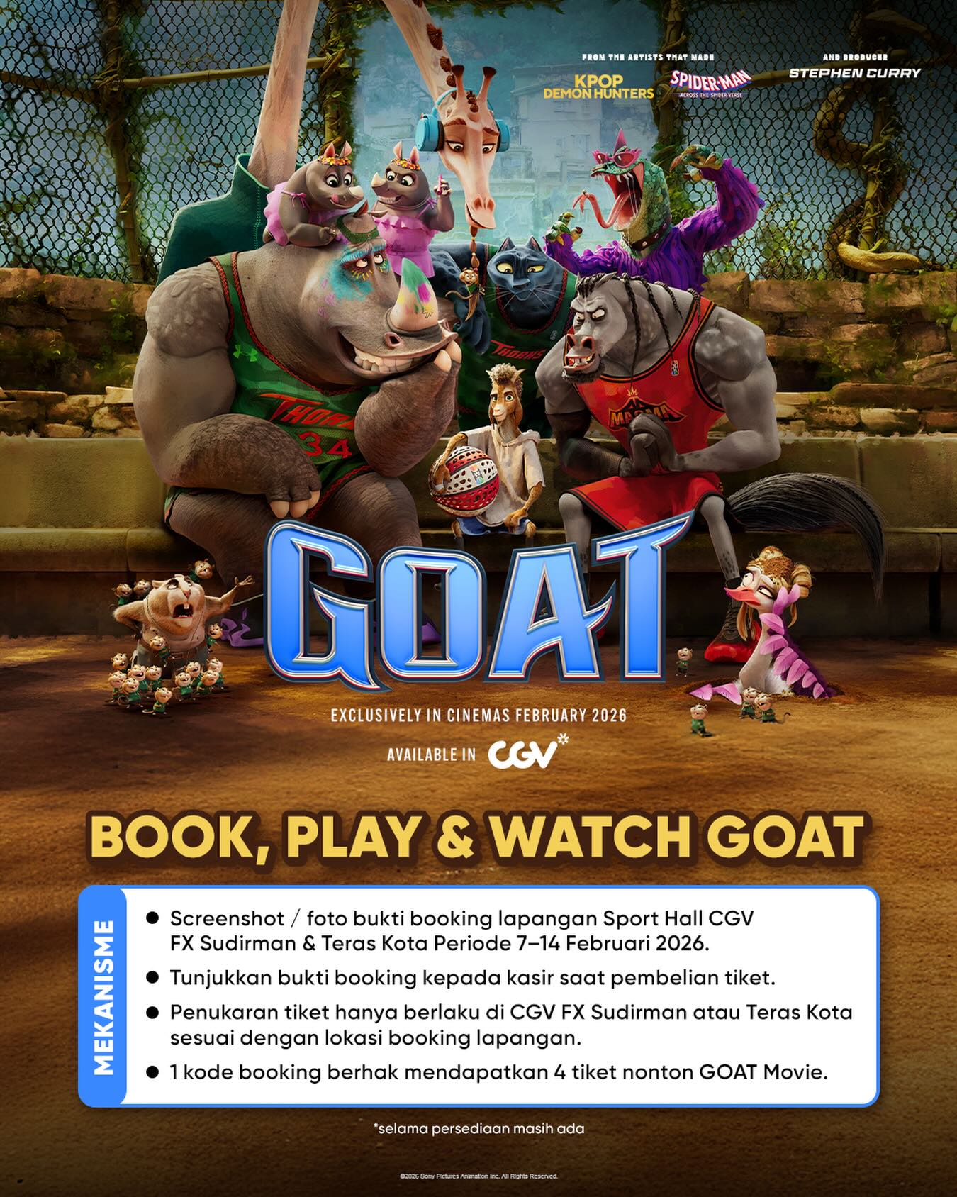 Sony - Siap BOOK, PLAY & WATCH GOAT! 🐐🏀🎬 Main di Sport Hall CGV, terus ...