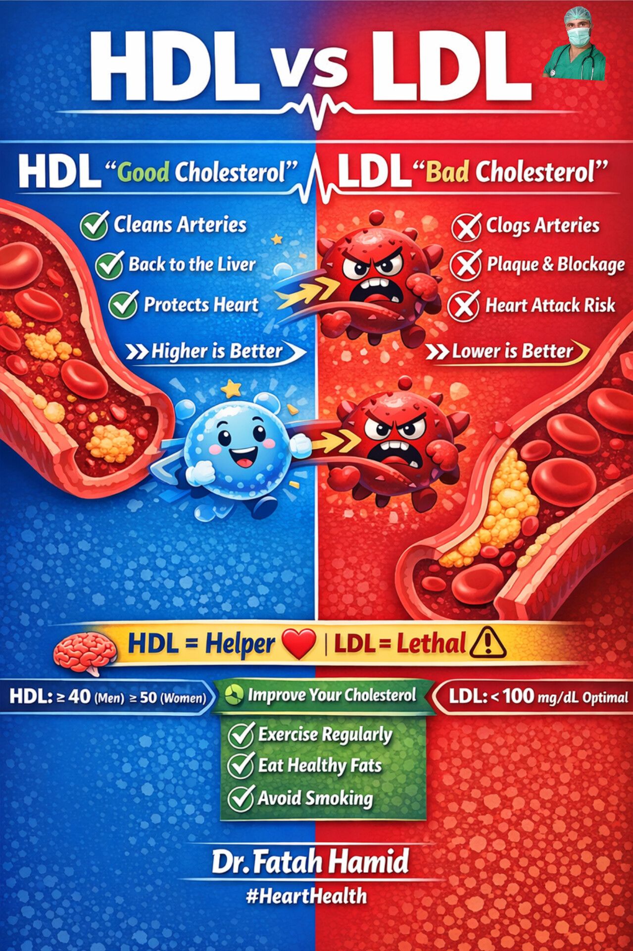 Dr - HDL vs LDL – Cholesterol Explained 🔵 HDL (Good Cholesterol) Cleans ...