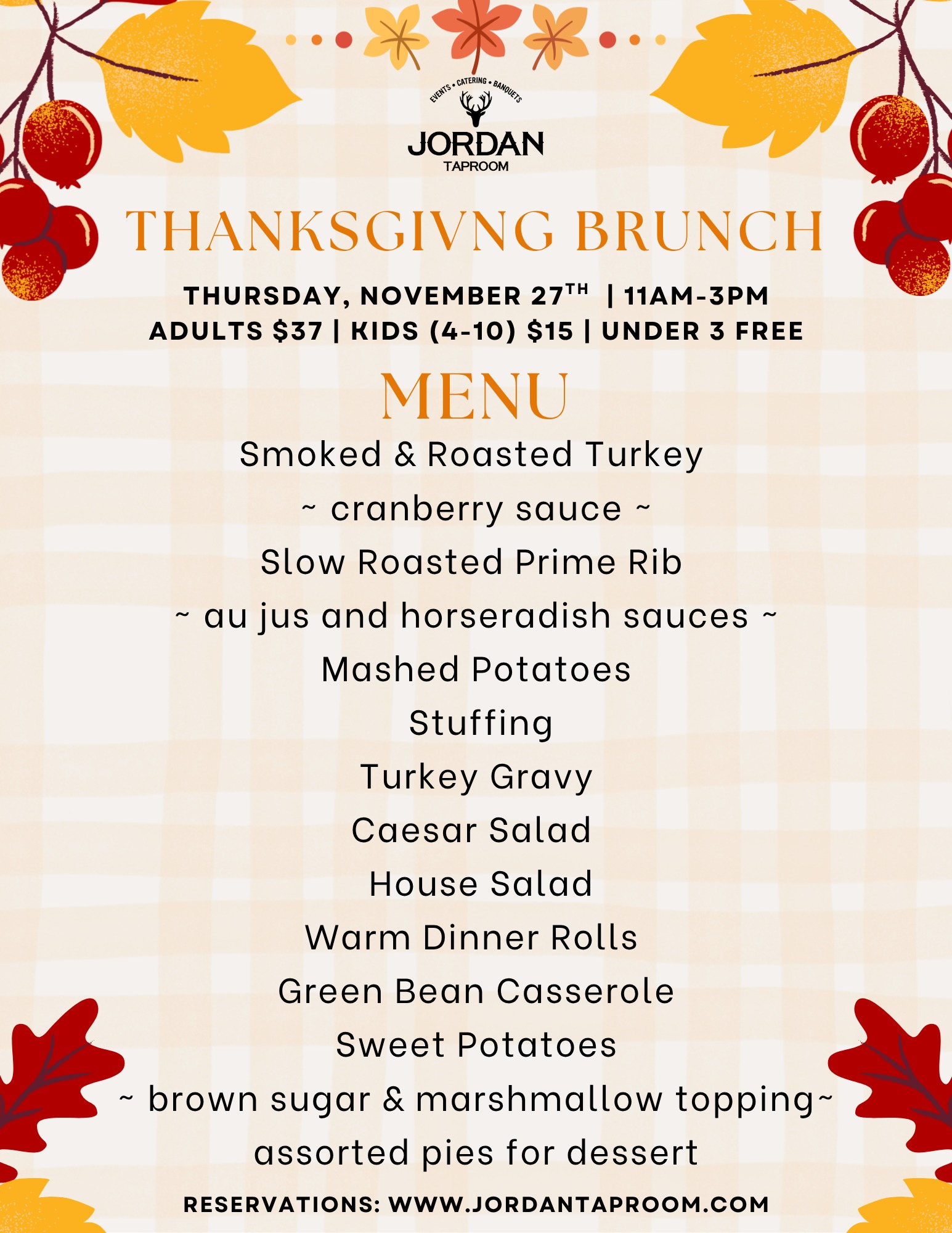 Jordan - 🍁 Thanksgiving Brunch at Jordan Taproom 🍂 Gather with family ...