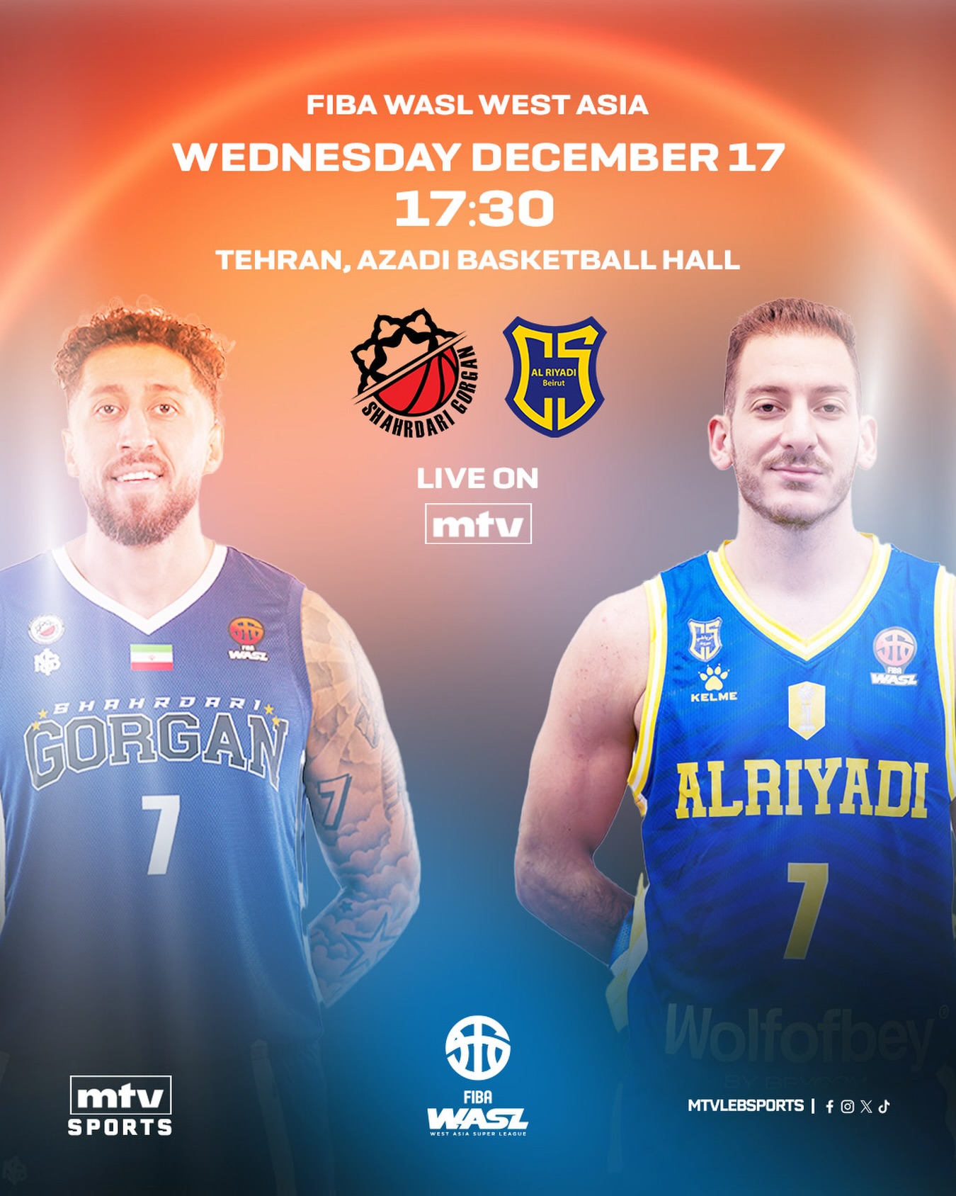 MTV - Al Riyadi 🇱🇧 face Gorgan 🇮🇷 in Iran at 17:30 live on @mtvlebanon ...