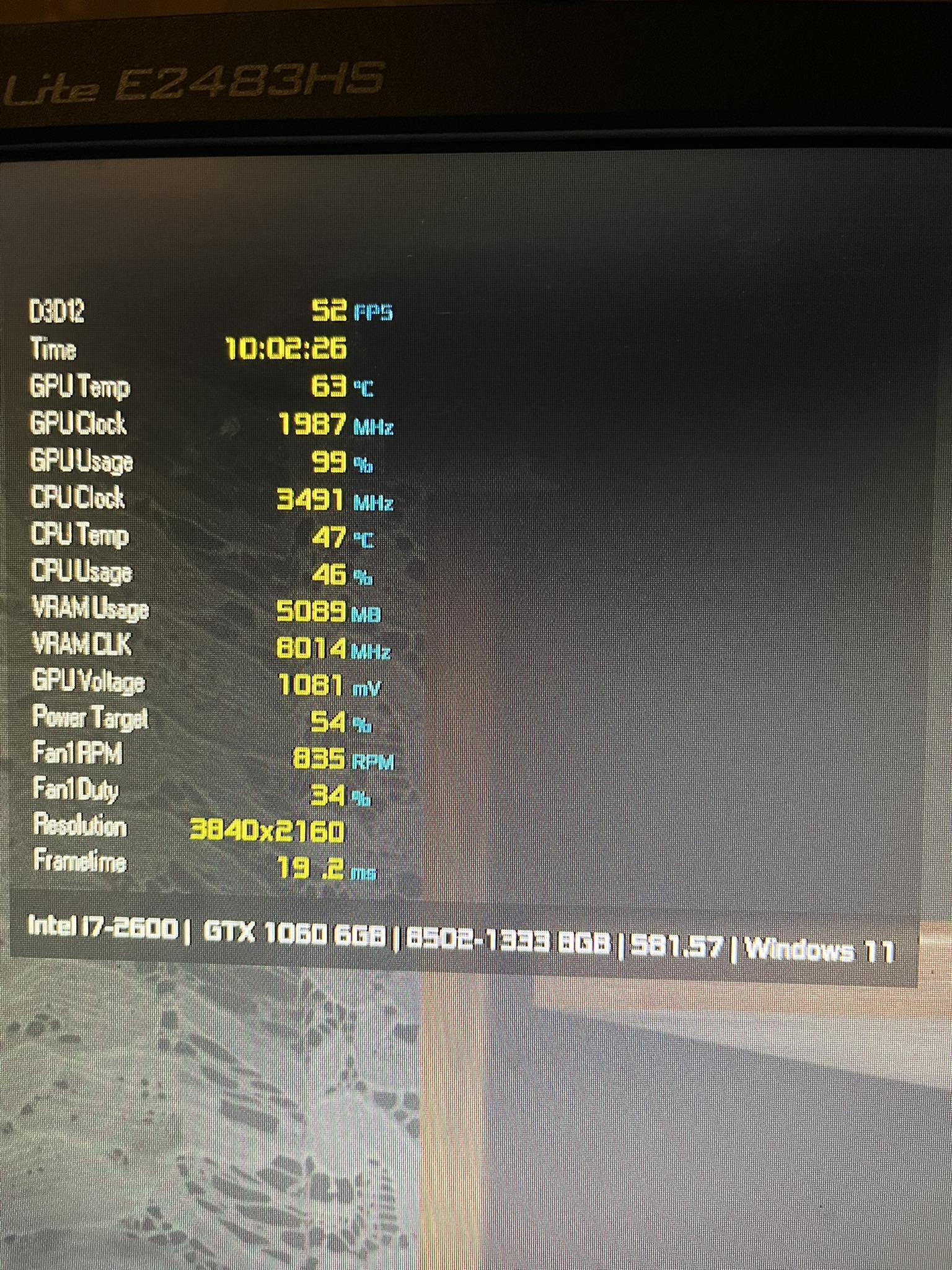 I7-2600 and GTX 1060 6GB 4K high 52fps with fsr quality on