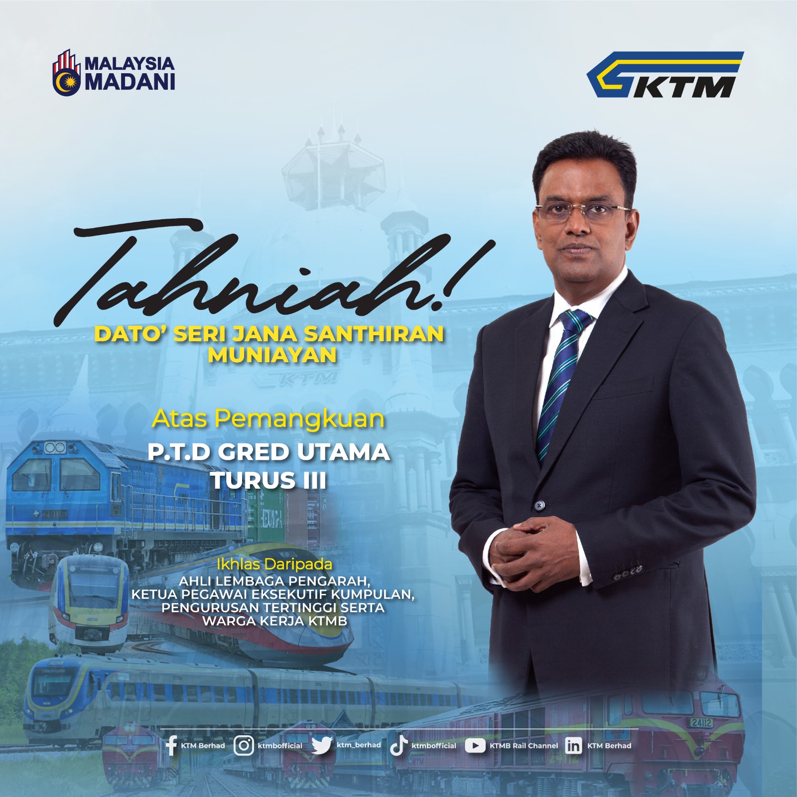 KTM - KTMB conveys its warmest congratulations to Dato’ Seri Jana ...