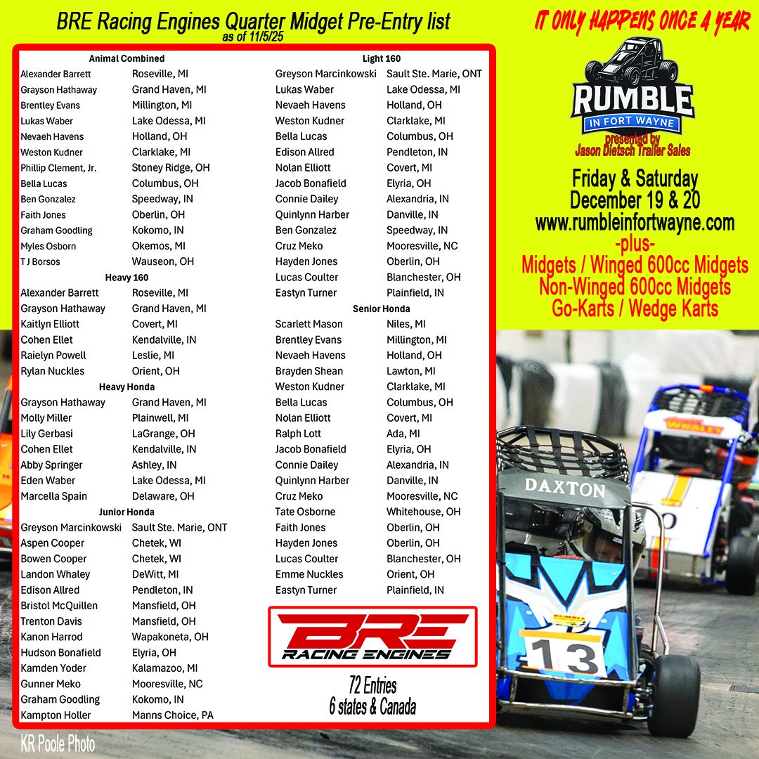 Rumble - Pre-entries for the BRE Racing Engines Quarter Midget division ...