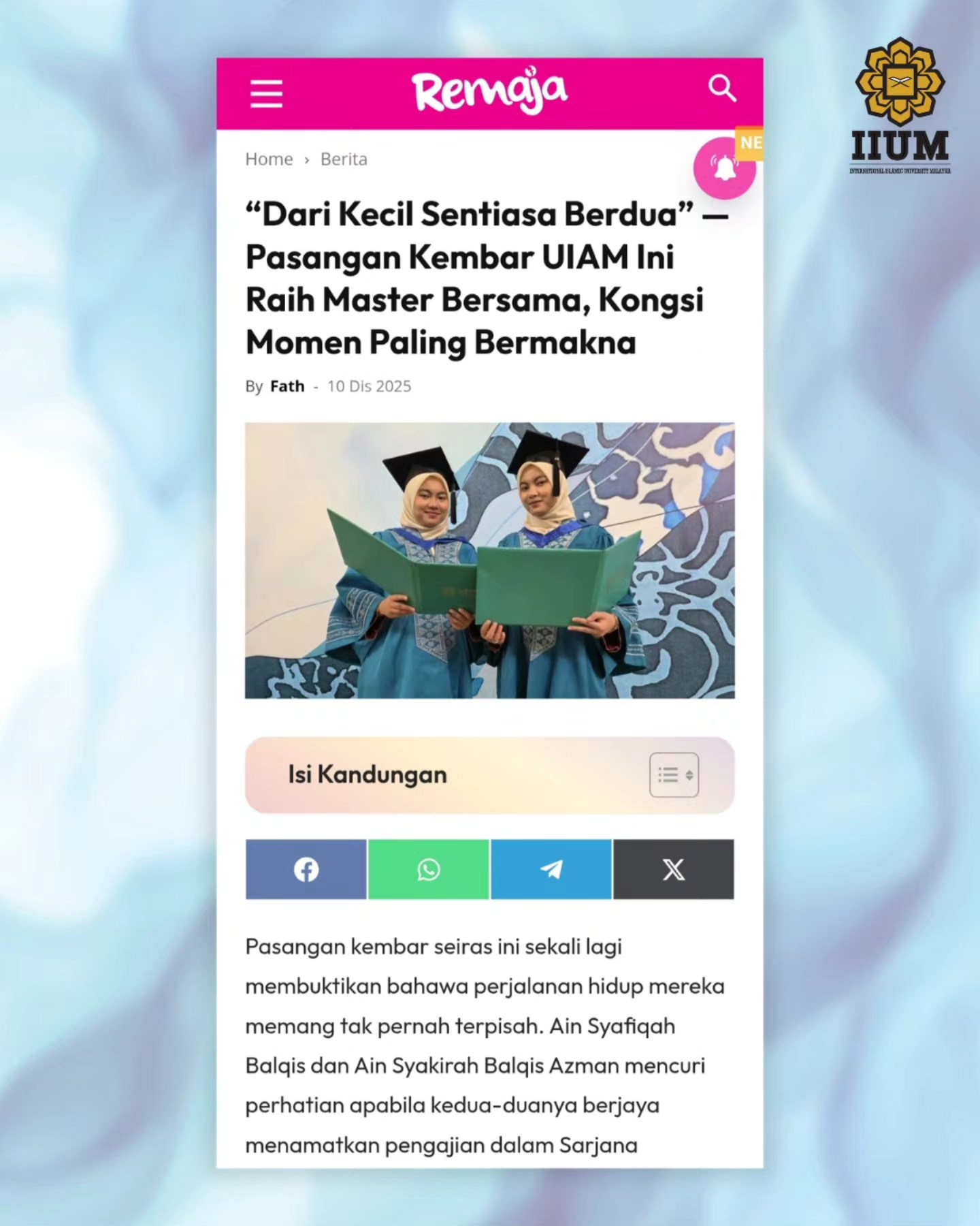 IIUM - Pasangan kembar seiras ini sekali lagi membuktikan bahawa ...