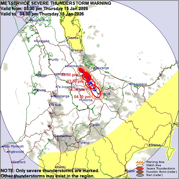 MetService - Severe Thunderstorm Warning Area: South Waikato, Matamata ...
