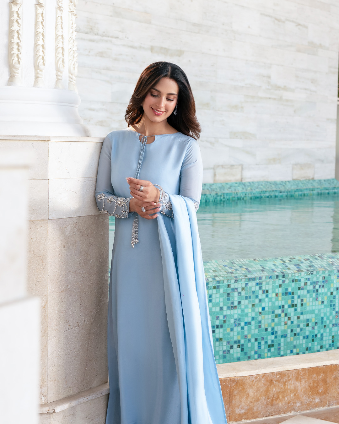 blue dress for eid Featuring Iqra Aziz Powder elegance with whispers of pearl Grace in every detail. Launching today at 3pm Size:EU 45  / US 11.5 perfect for graceful movement 1year+ red satin knee length