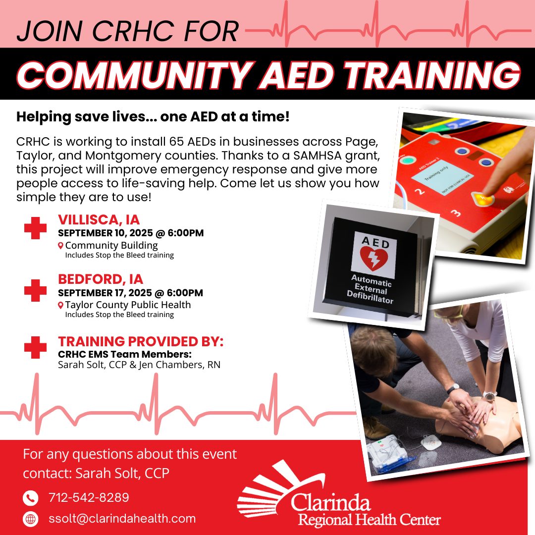 Clarinda - ⚡ Ready to be a lifesaver? 💙 Join CRHC for Community AED ...