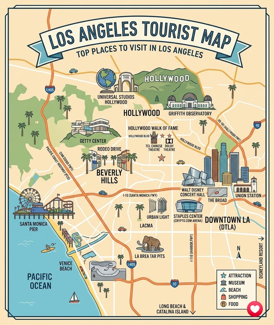 Los Angeles Tourist Map ✨ 📍Top Places To Visit In Los Angeles