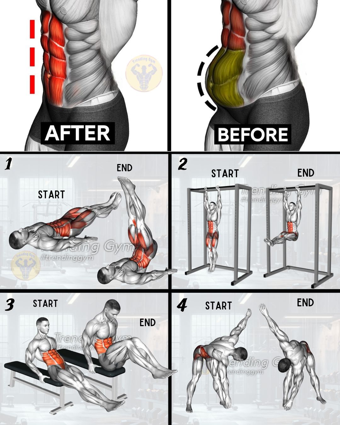 Trending - 4 Abdominal Exercises Routine - Abs Workout🔥 ① Lying Leg ...