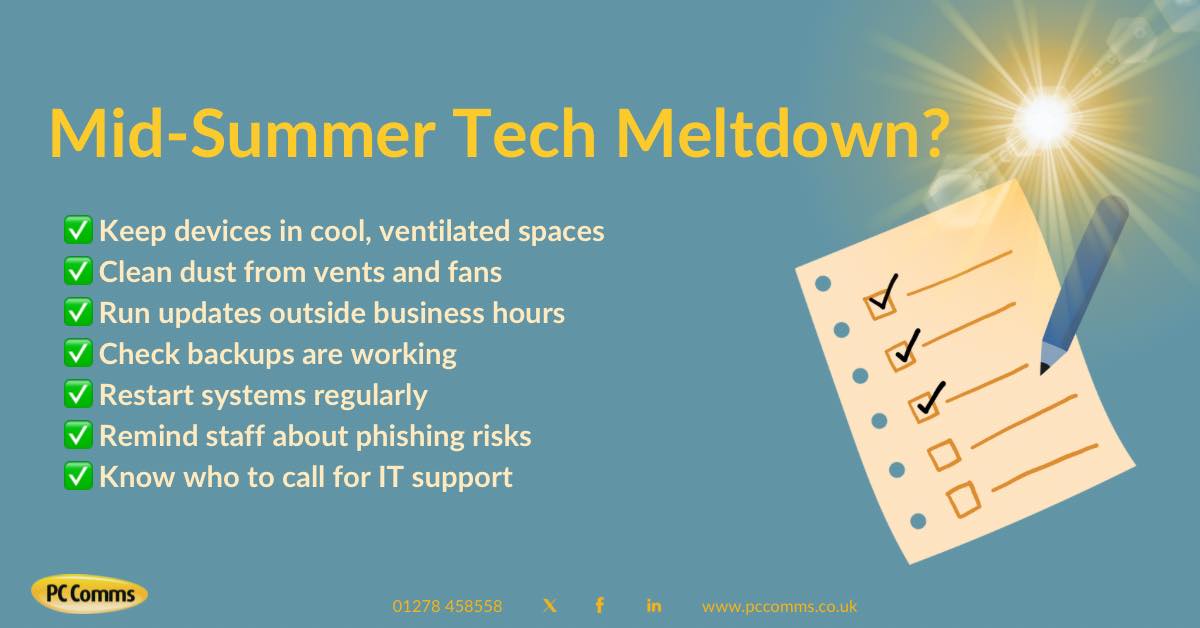PCComms - ☀️ Mid-Summer Tech Meltdown? Rising temps can... | Facebook