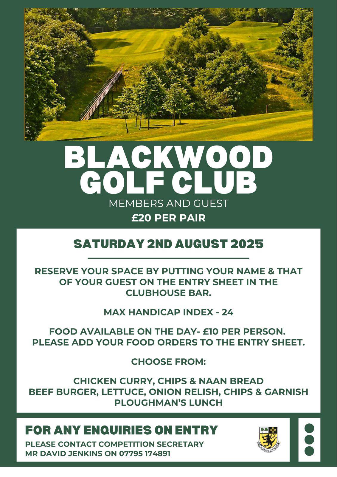 Blackwood - Entry list is now open for Blackwood Golf Club “Members and ...