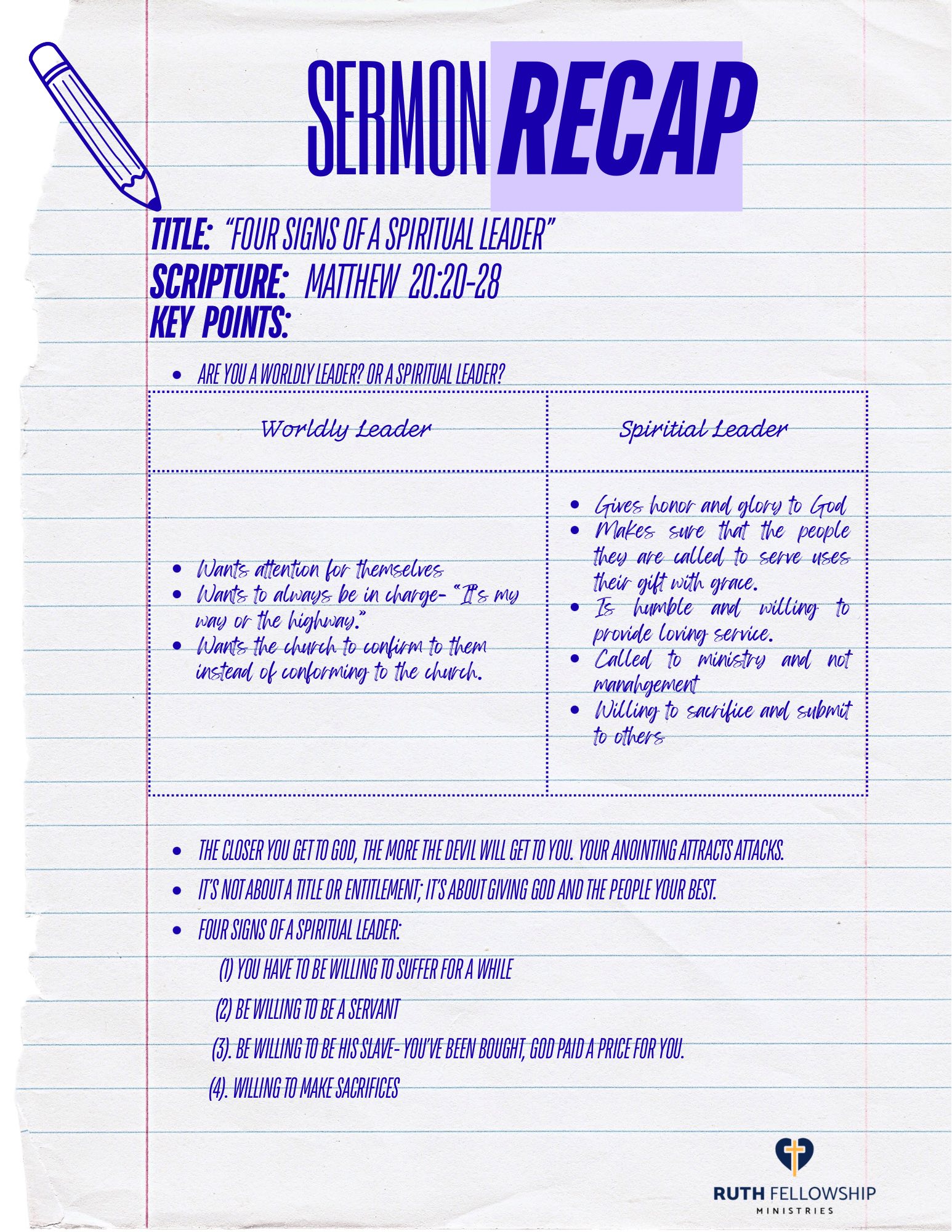 Sermon Recap – 1/11/26... - Ruth Fellowship Ministries | Facebook
