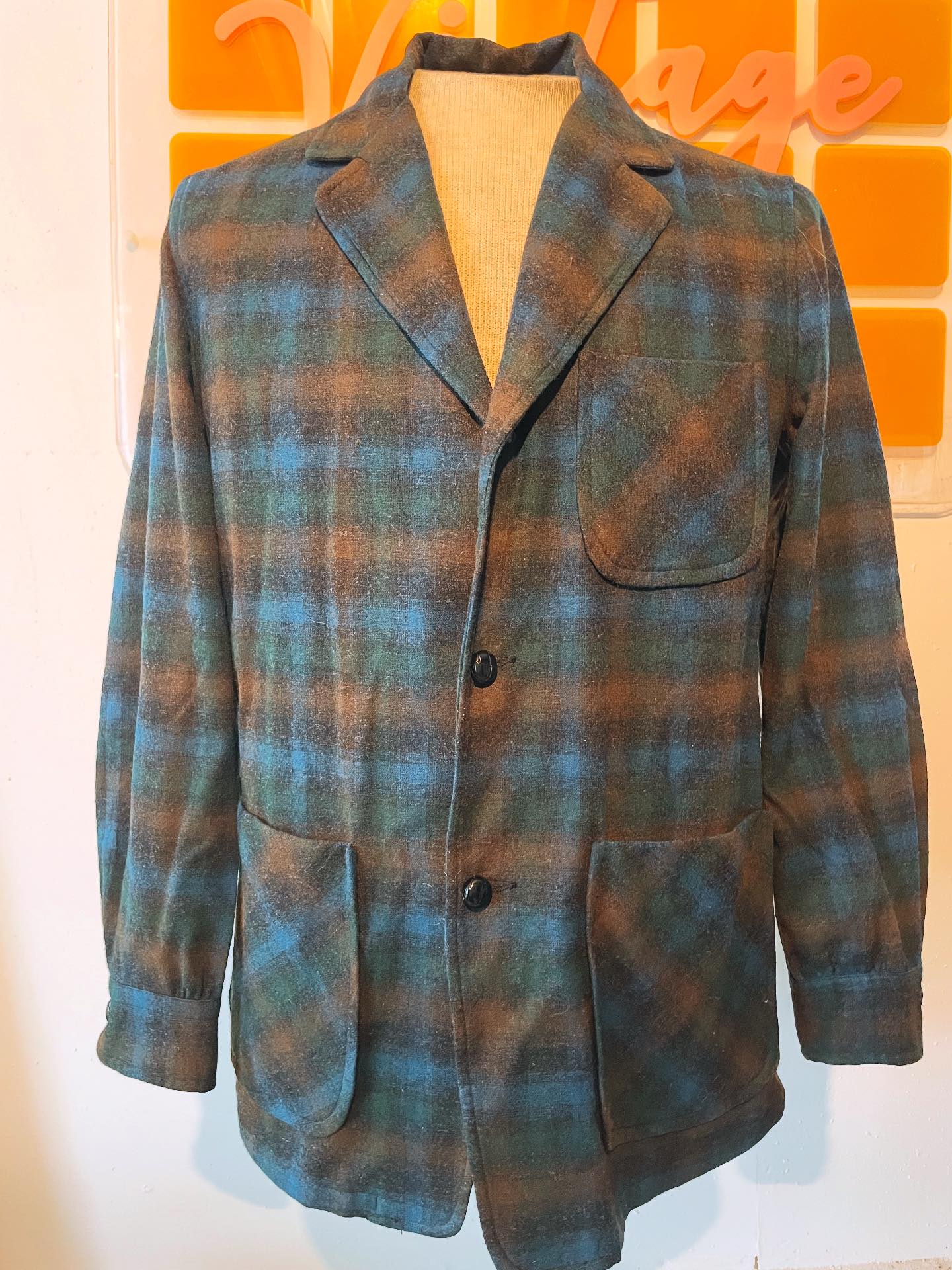 Vintage 1960s Pendleton Plaid Wool Jacket/ Sport Coat/Blazer Size 