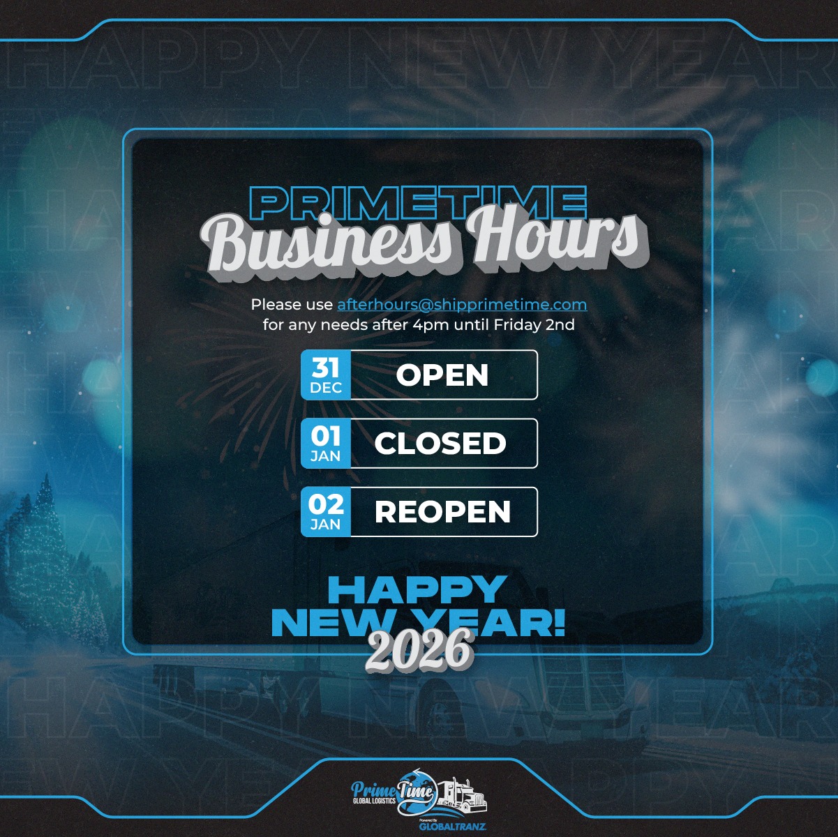 PrimeTime - Shipping during the holiday? 🚚 As we welcome the #NewYear ...