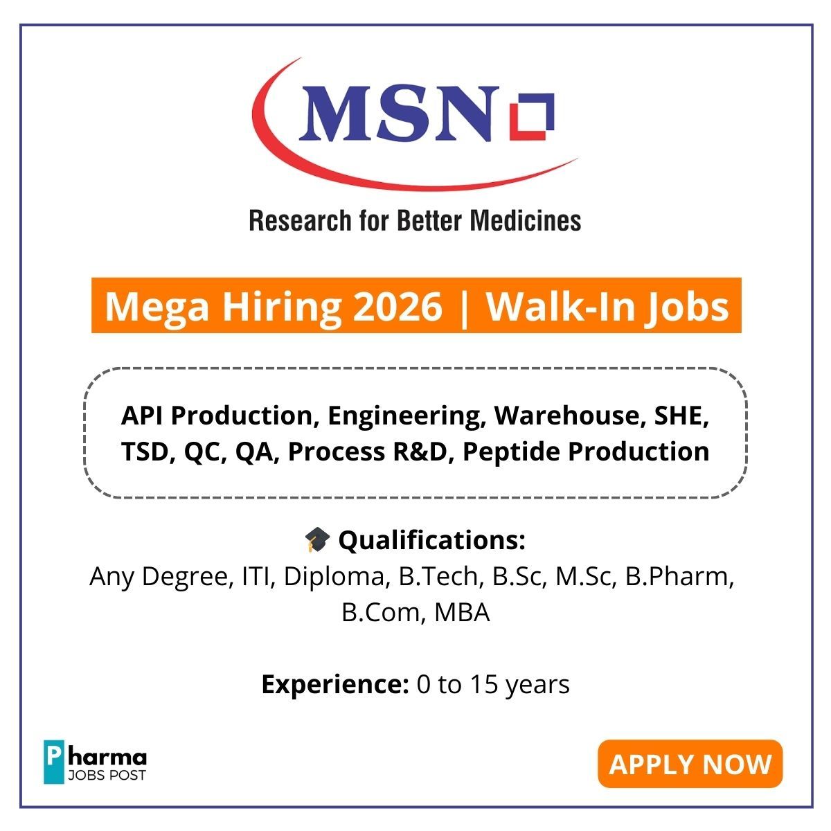 Freshers Hiring at MSN Laboratories... - I am a Pharmacist . | Facebook