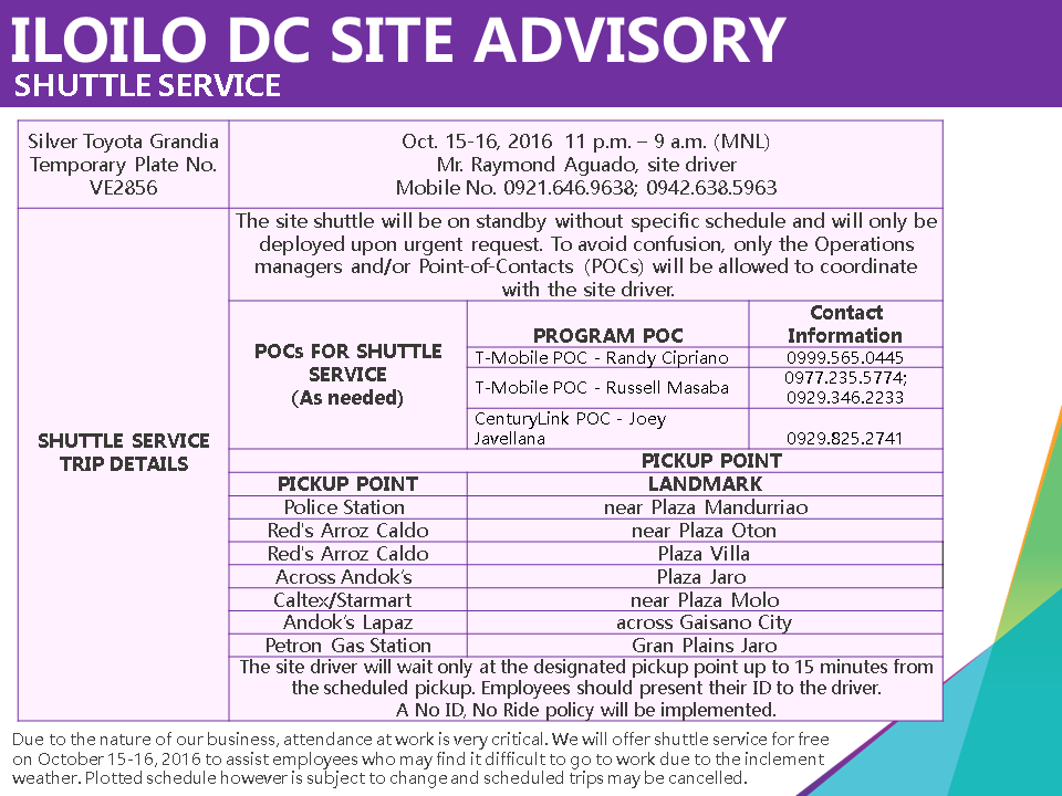 TTEC Philippines - Due to the inclement, weather, shuttle service is ...