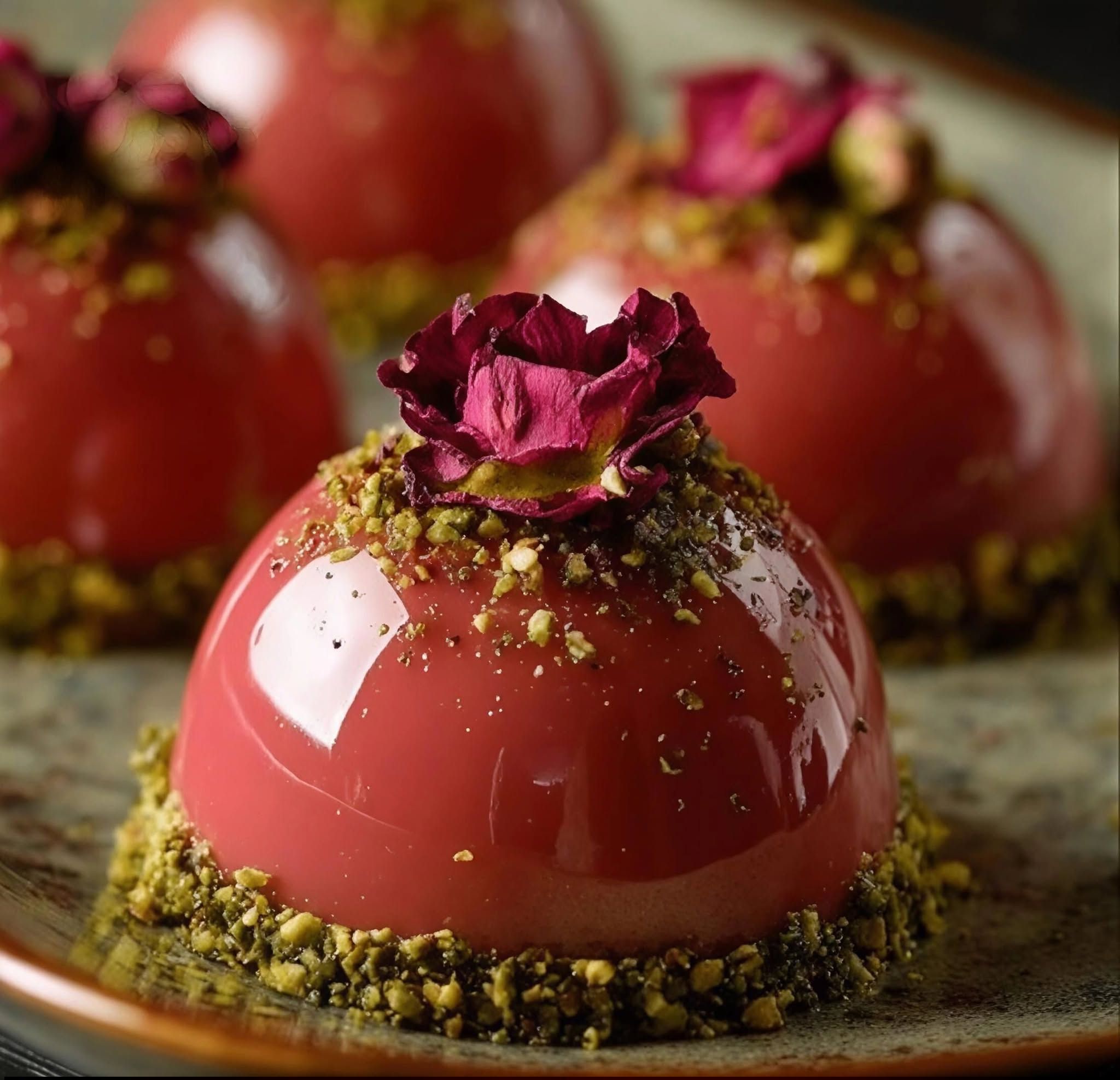 Dome raspberry pistachio mirror glaze Ingredients for 6 individual
