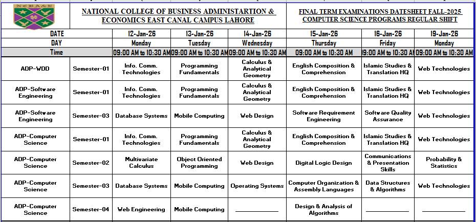 NCBA&E - East Canal Campus | Lahore