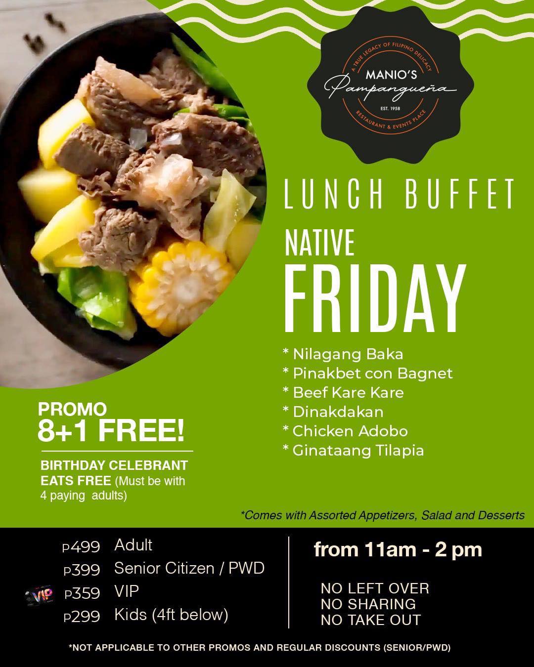 Manio's - FRIDAY NATIVE LUNCH BUFFET IS HERE! 🇵🇭 Calling all Filipino ...