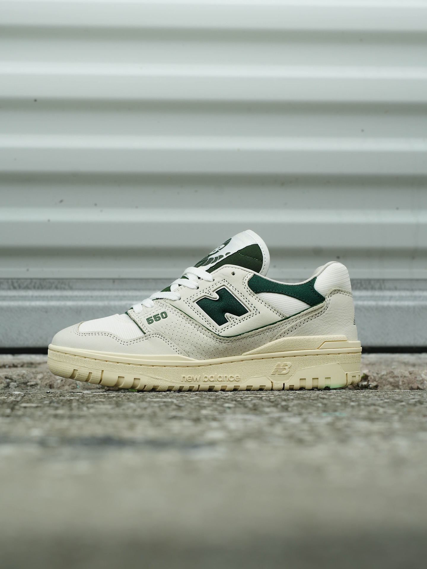 The New Balance 550 returns in Permafrost/Dark Alpine Green 