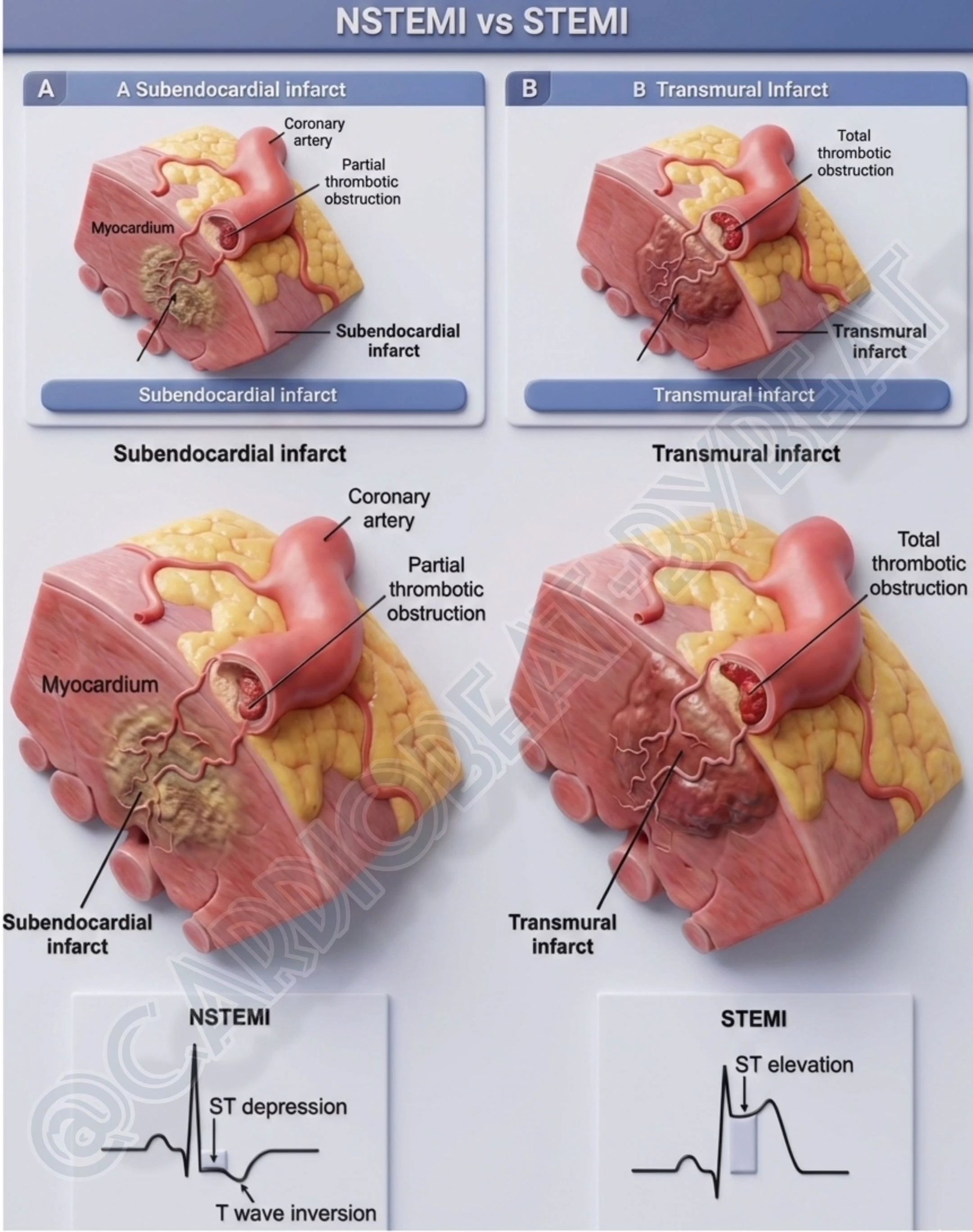 Cardiobeat | 🔹STEMI: total coronary occlusion causing transmural ...