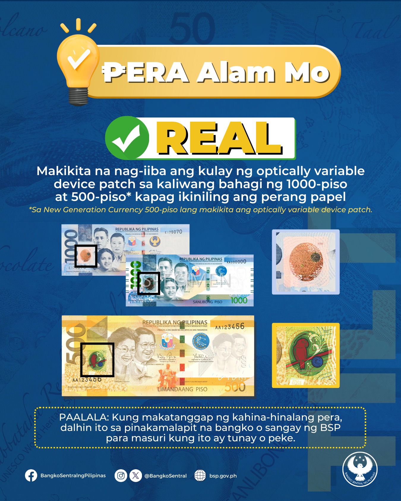 Bangko - PERA Alam Mo! Ikiling ang perang papel para makita na nag-iiba ...