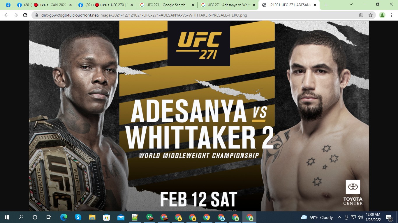 🔴𝐋𝐈𝐕𝐄 UFC 271: Adesanya vs Whittaker 2 | Facebook