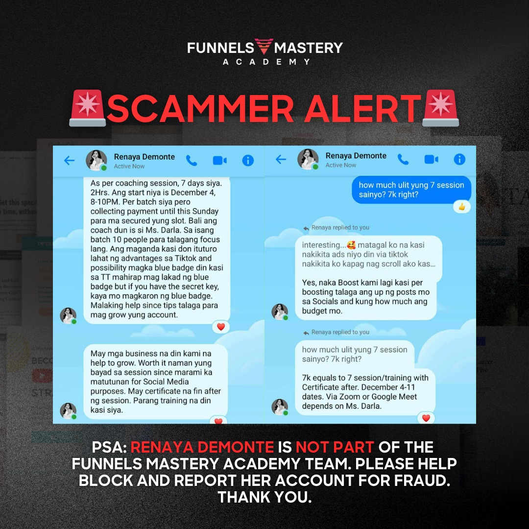 🚨 SCAMMER ALERT, FUNNEL MASTERS!... - Funnels Mastery Academy | Facebook