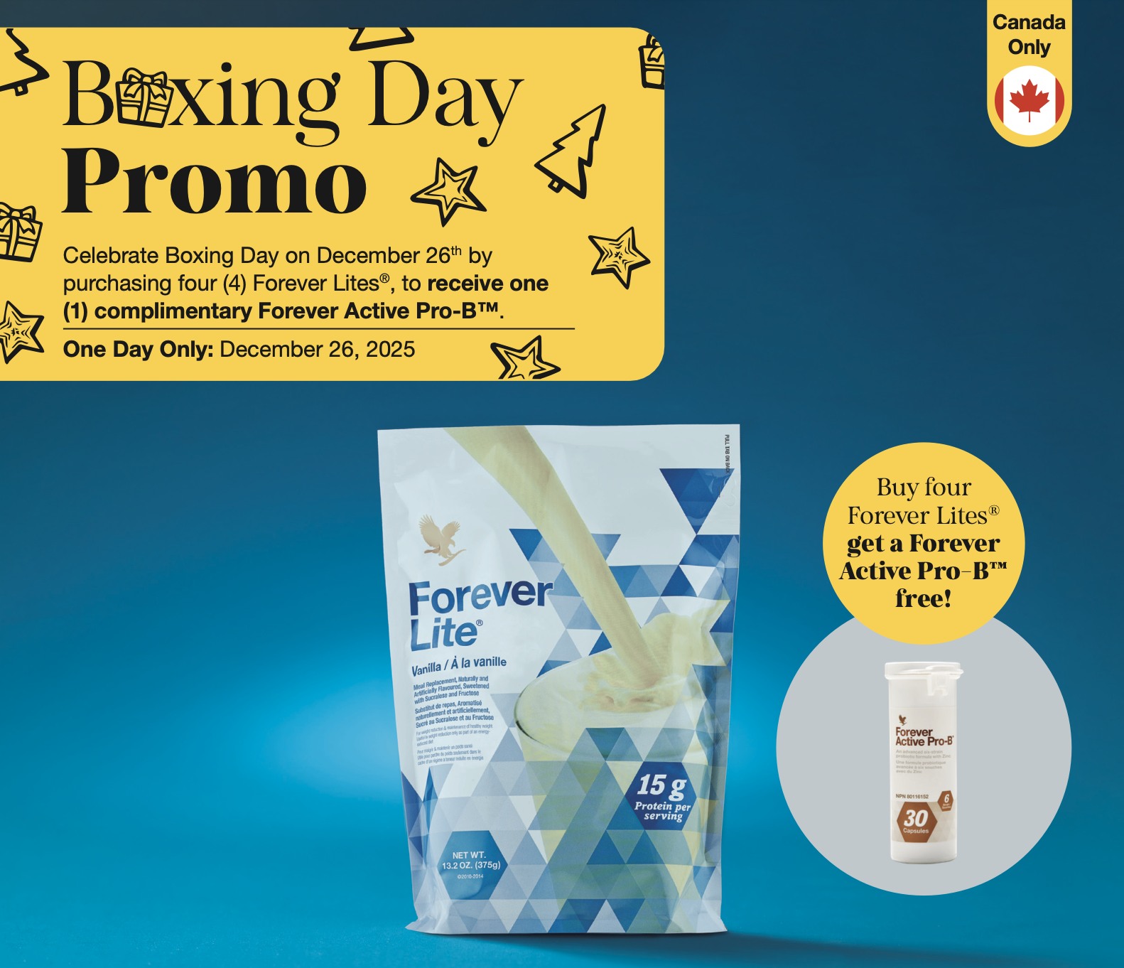 Boxing Day promo: buy four Forever Lites get one Forever Active 