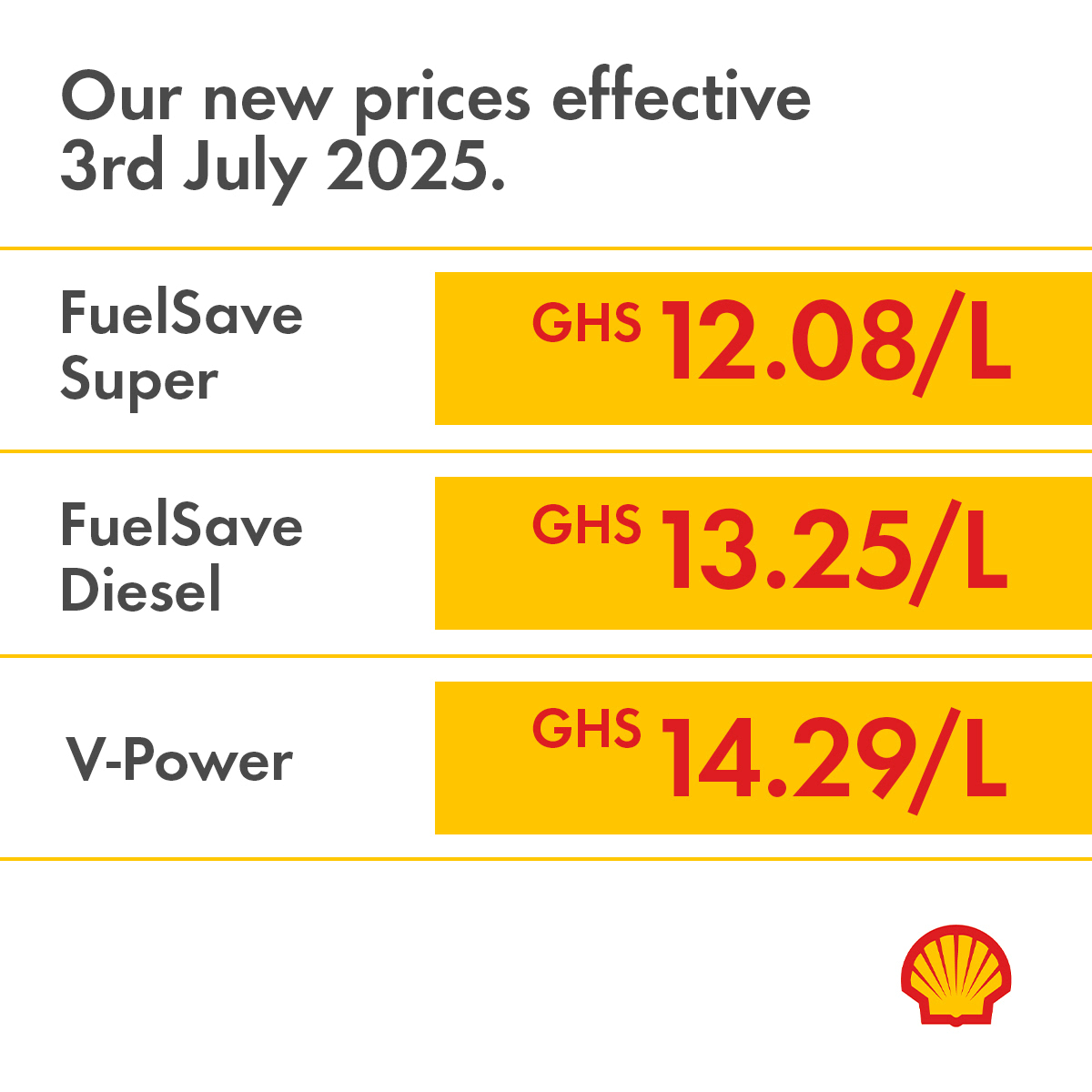 Shell - Dear customer, kindly note that our prices have changed ...