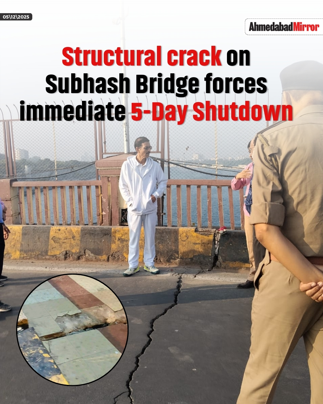 Ahmedabad - A visible crack and a slight sinking in the middle portion ...