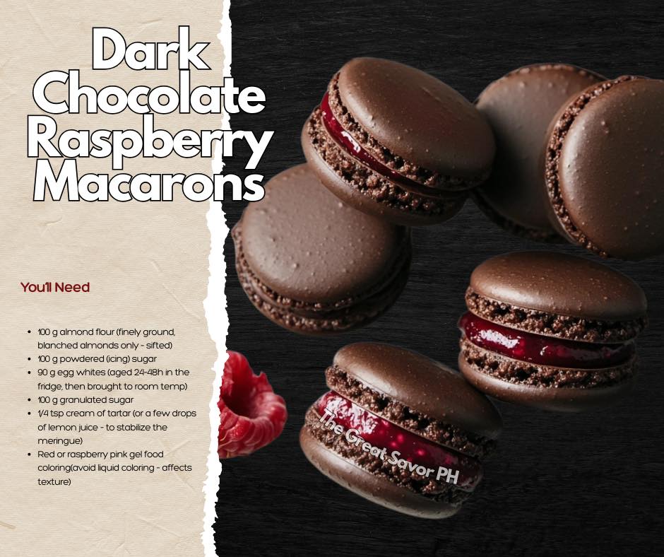 The GREAT - Dark Chocolate Raspberry Macarons 📌Ingredients Macaron ...