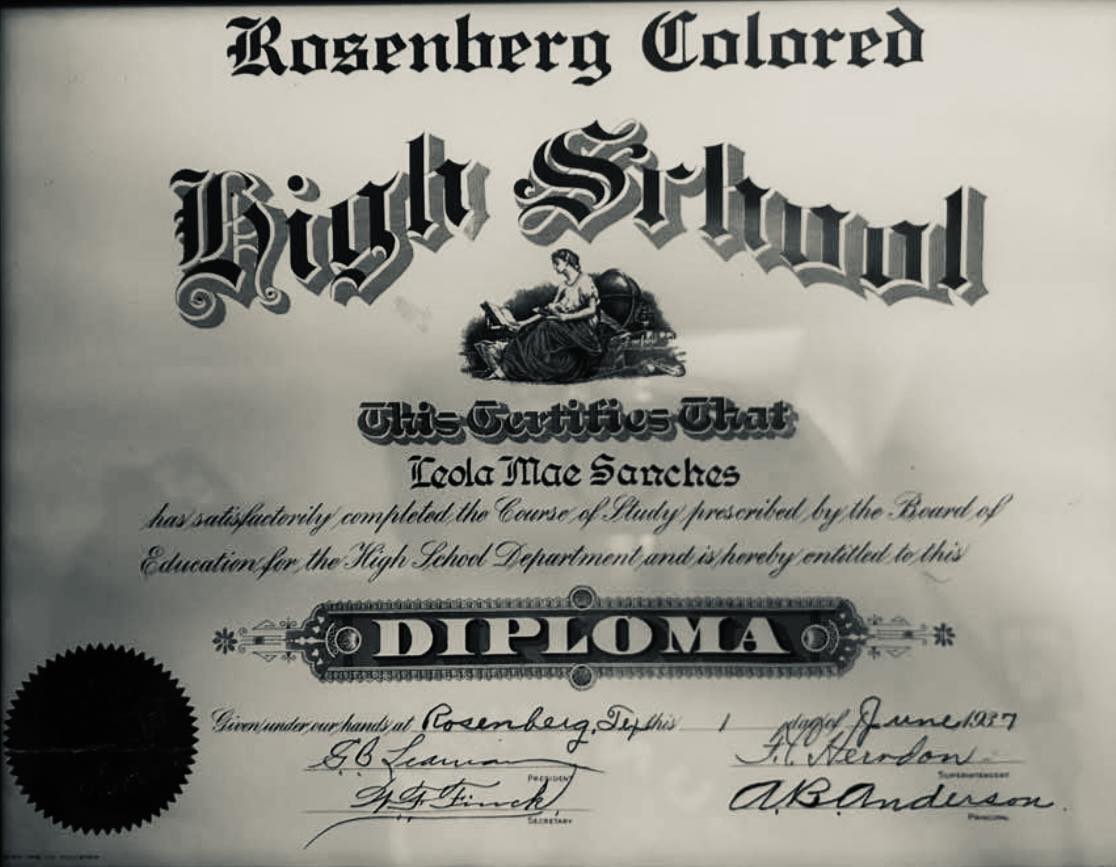 1937 high school diploma from A.W. Jackson School for Leola Mae
