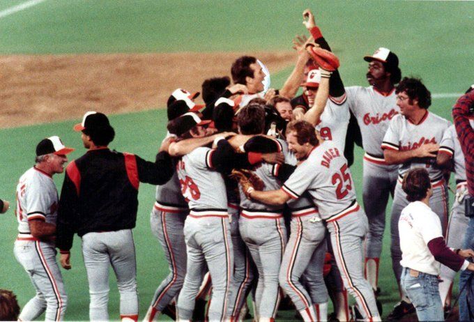 Orioles celebrate winning the 1983 World Series. Their 3rd and
