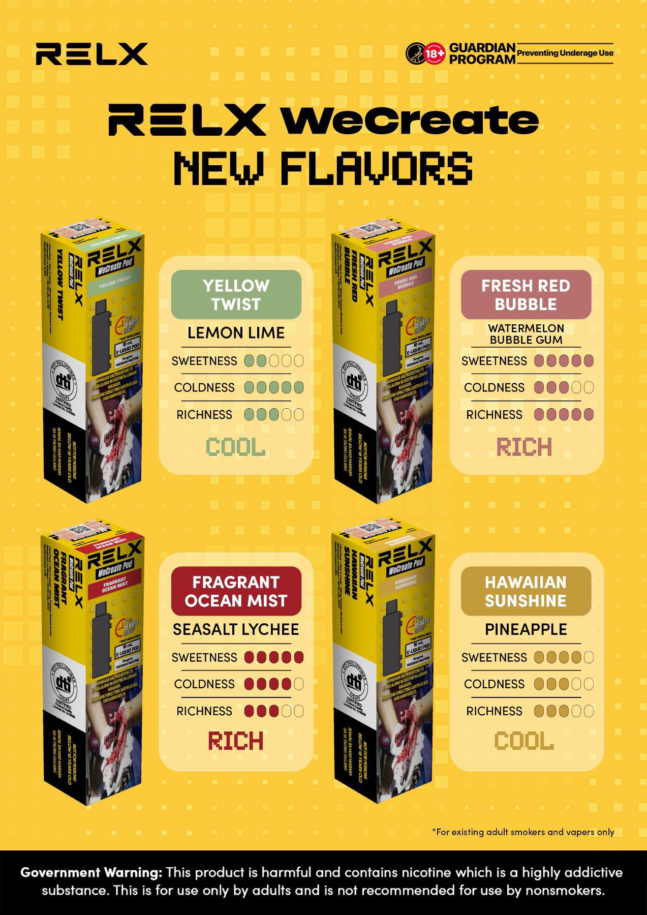 relx wecreate pod puffs Taste the new era of flavor with WeCreate. ✨ Yellow Twist – Lemon Lime 🍉 Fresh Red Bubble – Watermelon Bubble Gum 🍍 Hawaiian Sunshine – Pineapple 🌊 Fragrant Ocean Mist – Vape Flavor:Cotton Candy Flavorade | Blue Face Dispensary